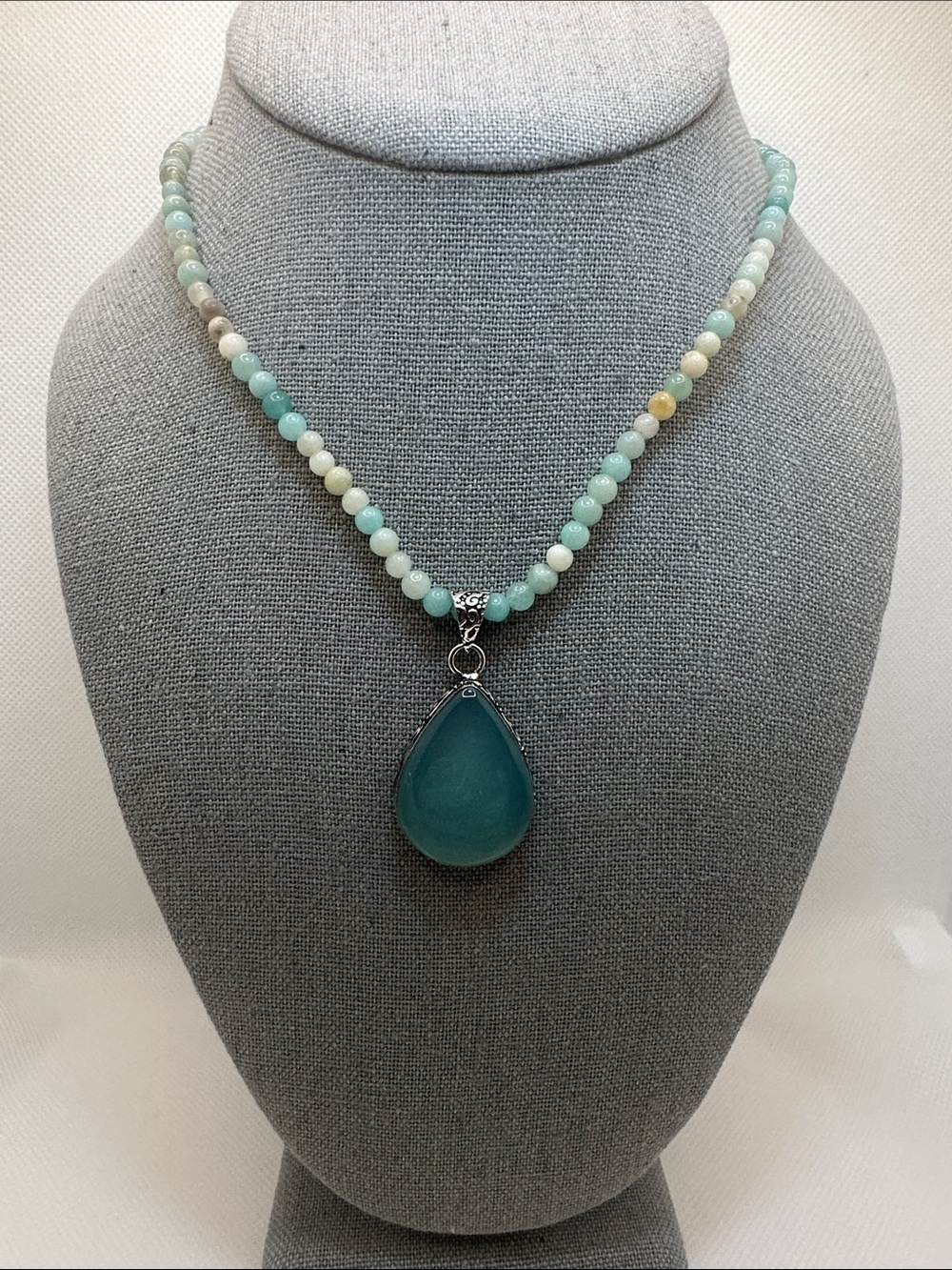 Genuine Chalcedony Silver Plated and Mixed Genuine Gemstone Beaded Necklace